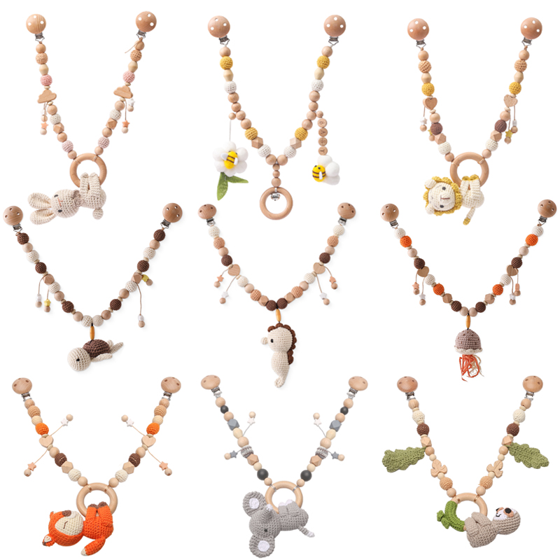 Cochecito de juguete de ganchillo para bebé, cochecito de océano colgante de madera, sonajero para la dentición, campana, móviles de animales, colgantes para cochecito de gimnasio, regalos, Juguetes