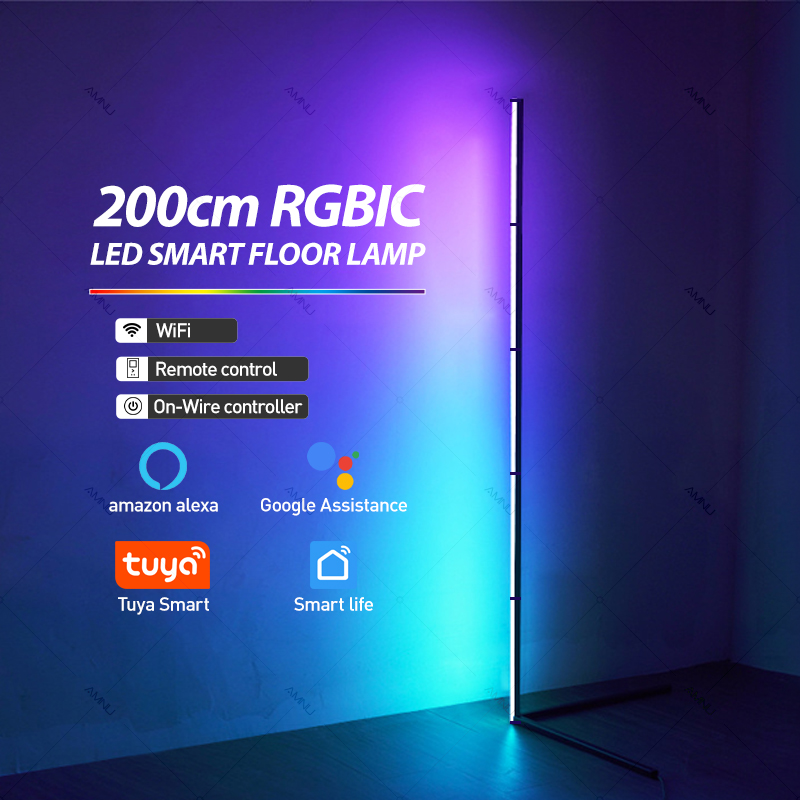 200cm RGB Tuya Floor Lamp Smart APP Remote Control Modern Corner Floor Light Atmospheric LED Stand Lighting Festival Decoration