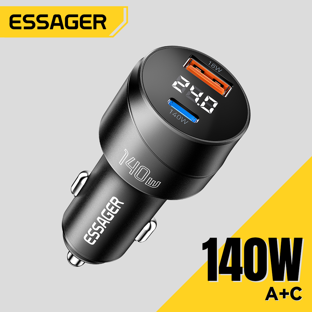 Essager 140W autolader PD 3.1 snel opladen snel opladen 4.0 voor Macbook Pro laptop USB Type C autotelefoonoplader voor iPhone 16
