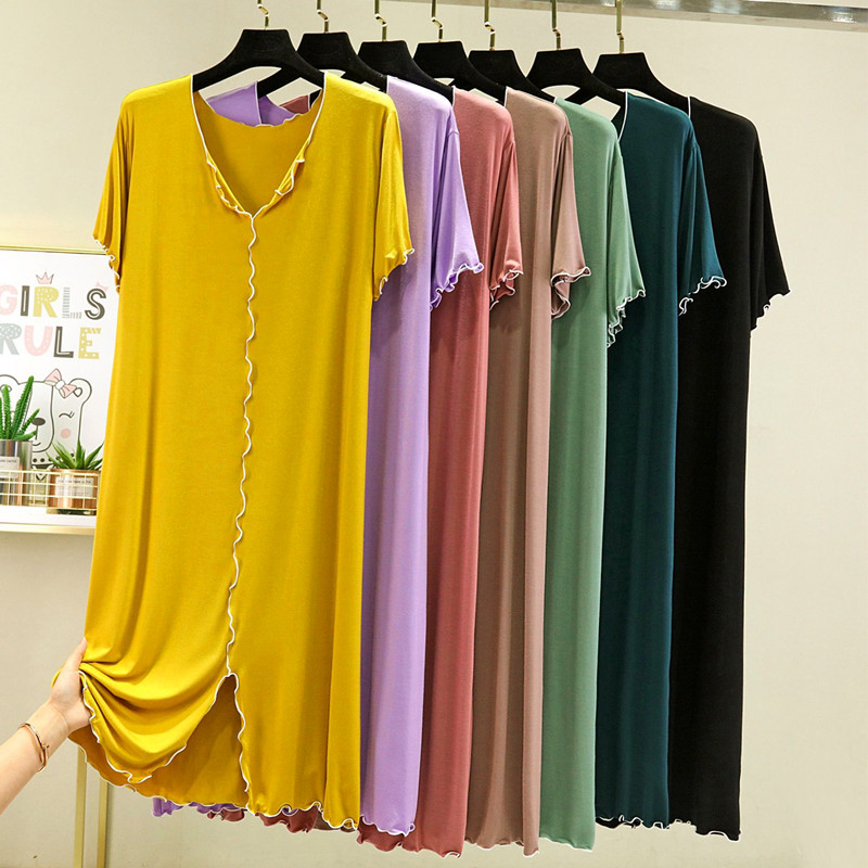 Summer Modal Night Dress Woman New Casual V Neck Women's Nightgowns Comfortable Sleepwear Nightshirt Large Size Homewear L-2XL