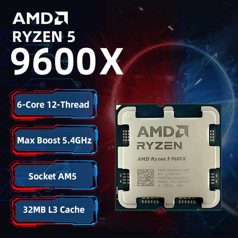 【Brand+】AMD New Ryzen 5 9600X Processor 5.4GHz 6-Core 12-Thread 38MB Game Cache 4NM TDP 65W Socket AM5 Gaming CPU Zen 5