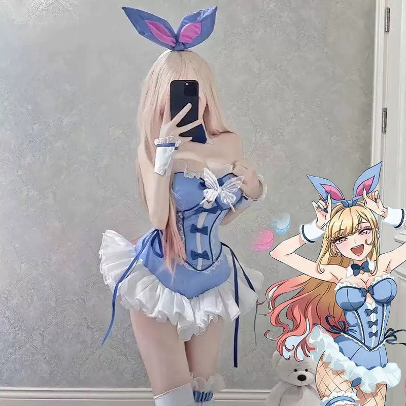 Аниме My Dress Up Darling Kitagawa Marin, карнавальный костюм, синее платье для девочек, милая сексуальная униформа с кроликом для девочек, одежда на Хэллоуин, наряд