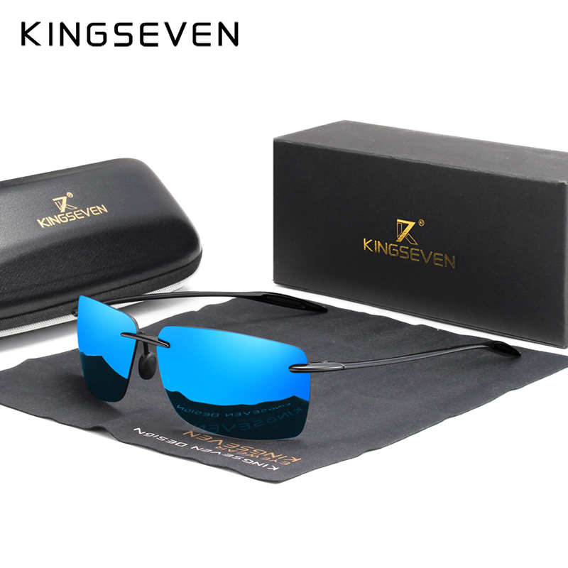 Мужские солнцезащ. Очки без оправы KINGSEVEN, черно-золотистые солнцезащитные очки без оправы с квадратными поляризованными линзами, TR90, лето
