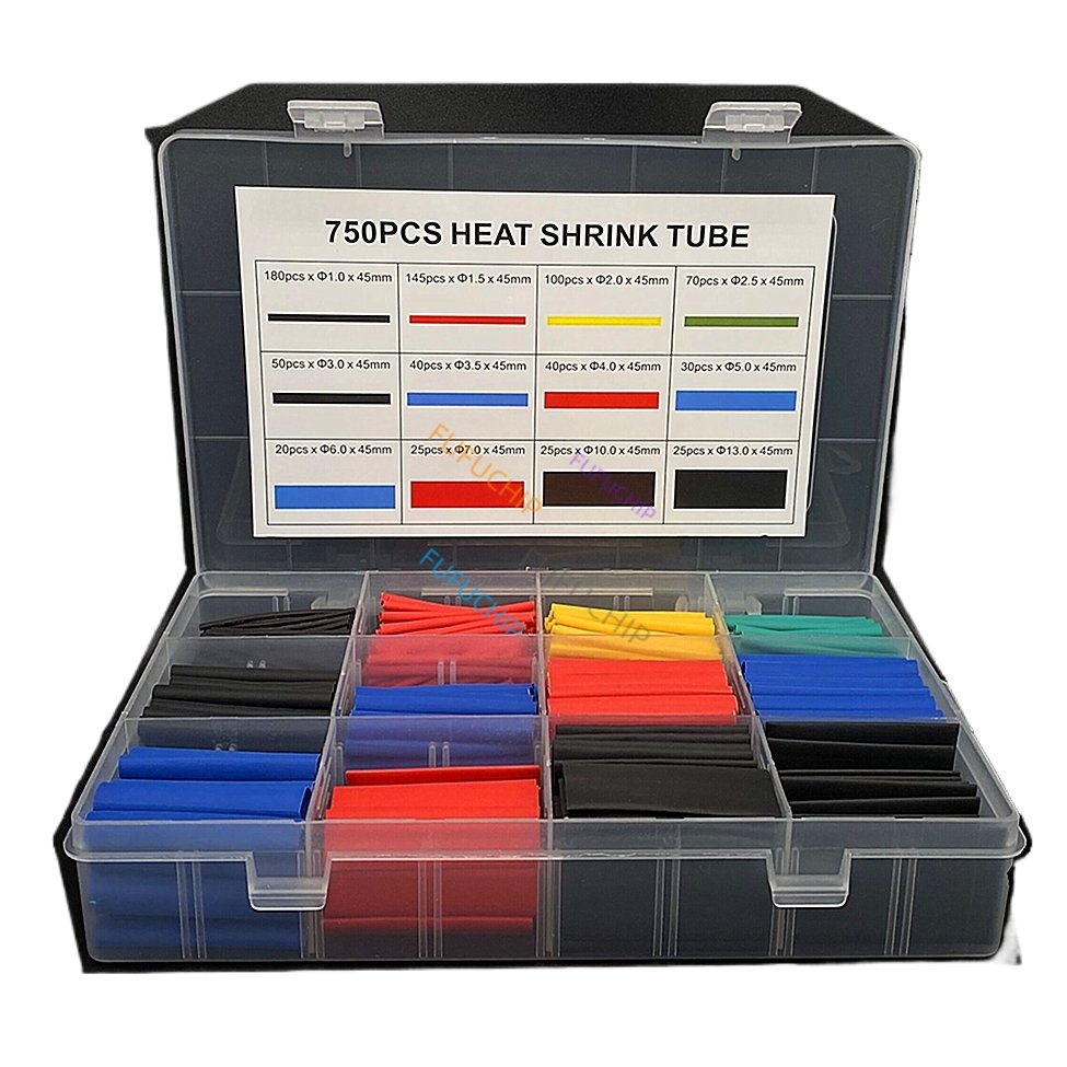 Surtido de tubos termorretráctiles de aislamiento, Kit de fundas de Cable de poliolefina electrónica, envoltura retráctil, 750 Uds.