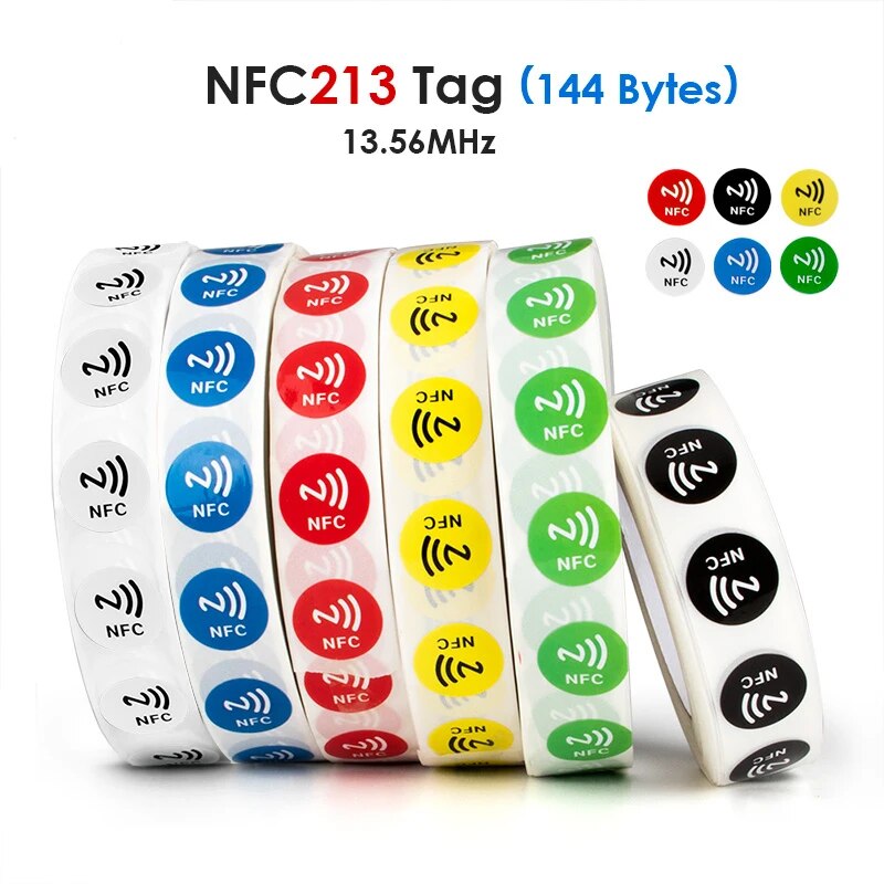 6 szt. Naklejek NFC Ntag213 144 bajtów na mokro 13.56MHz ISO14443A Ntag 213 Chip RFID etykieta samoprzylepna na telefon NFC 6 kolorów