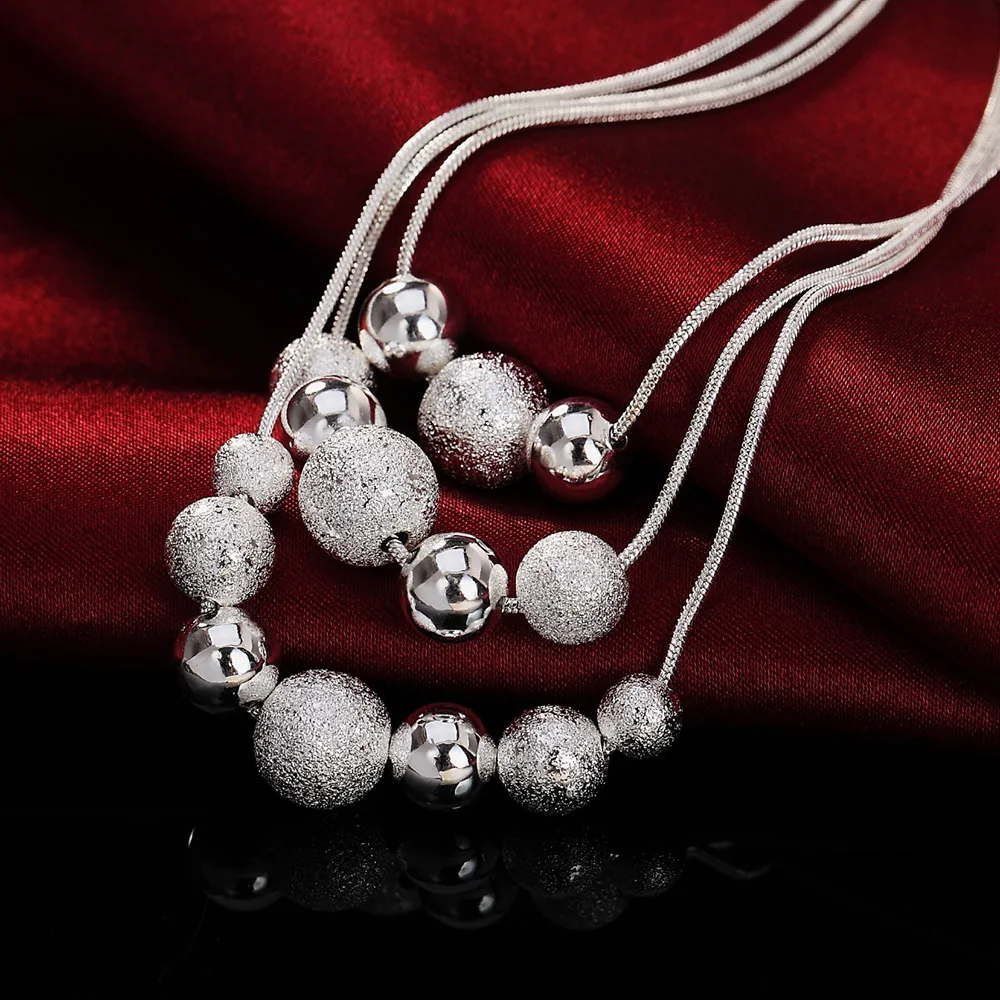 Collar de plata de ley 925 con cadena de serpiente y cuentas redondas esmeriladas Retro para mujer, joyería clásica, regalos de navidad