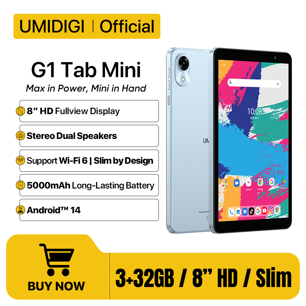 UMIDIG-G1タブミニタブレット,8インチHDディスプレイ,5000mAhバッテリー,5mpカメラ,wi-fiサポート,デザインで6スリム