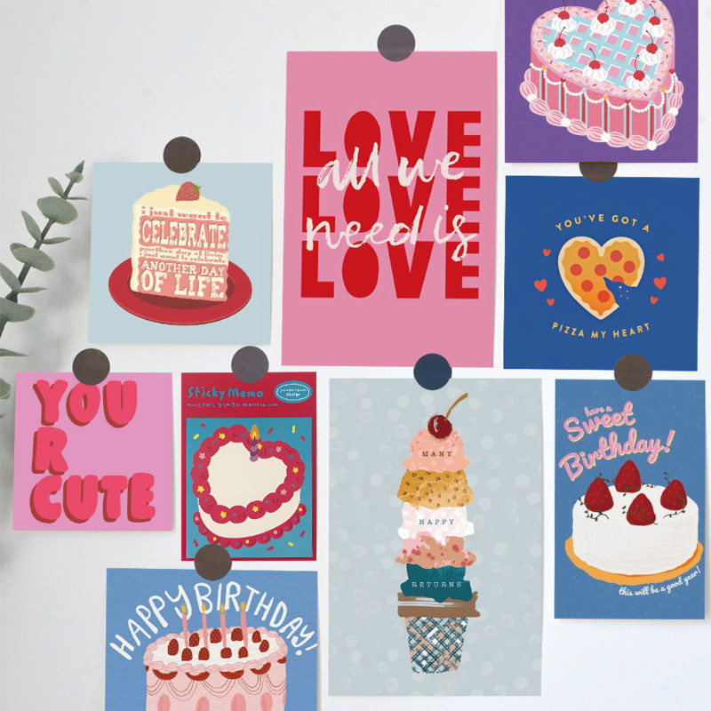 Ins Pink Love Клубничный торт открытки милый реквизит для фотосессии фон настенная декоративная открытка поздравительные открытки открытки для сообщений 15 листов