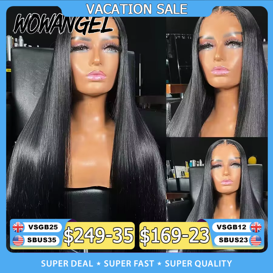 Wow Angel 36inch Jet Black Бесклеевые парики 5x5 HD Парики из натуральных волос с кружевной застежкой Предварительно выщипанные прямые готовые к работе парики для женщин