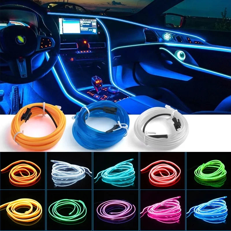 Lampe Led décorative pour intérieur de voiture, 1M/3M/5M, câblage EL, bande néon pour bricolage automobile, lumière ambiante Flexible, USB, Diode d'ambiance de fête