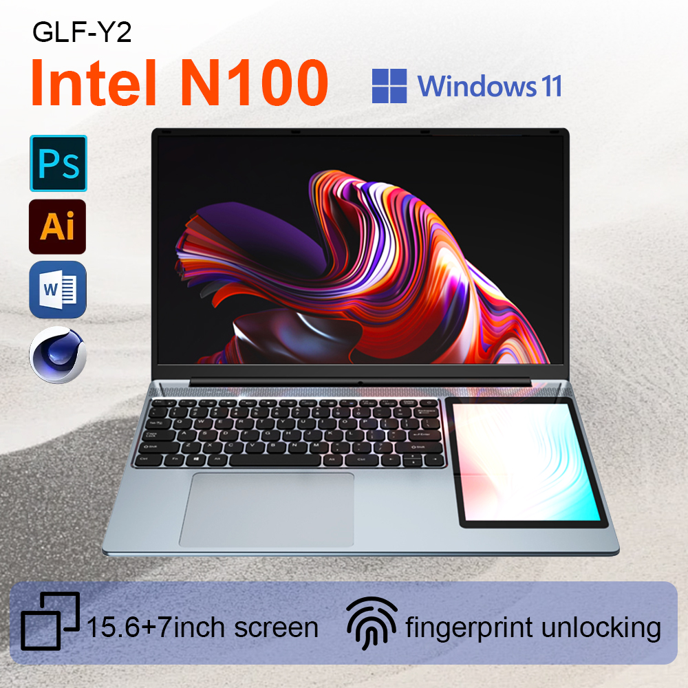GLF-Y2 portátil de pantalla Dual Intel N100 Max 15,6 pulgadas IPS + 7 ''Touch 32G DDR4 M.2 2T SSD ordenador de negocios delgado Gen Office Notebook