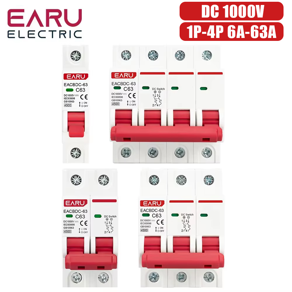 1P 2P 3P 4P DC 1000V MCB Solar-Miniatur-Leistungsschalter Überlastschutzschalter 6A 10A 16A 20A 25A 32A 40A 50A 63A für PV-Systeme