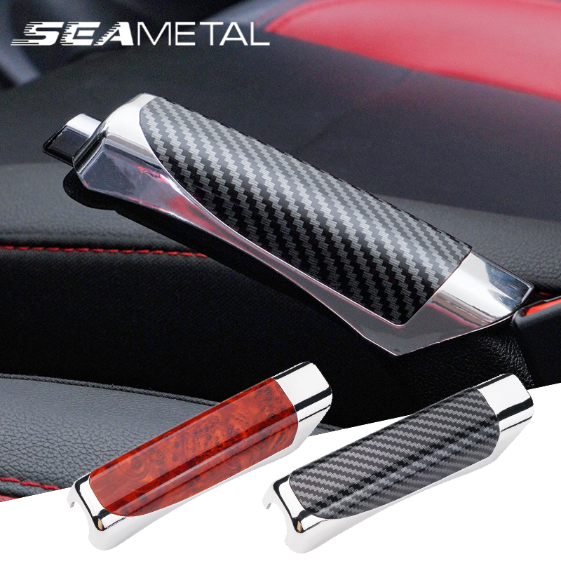 SEAMETAL Universal Car Handbrake Cover Carbon Fiber Auto Handbrake Grips Protector Interior Hand Brake Decoration Accessories