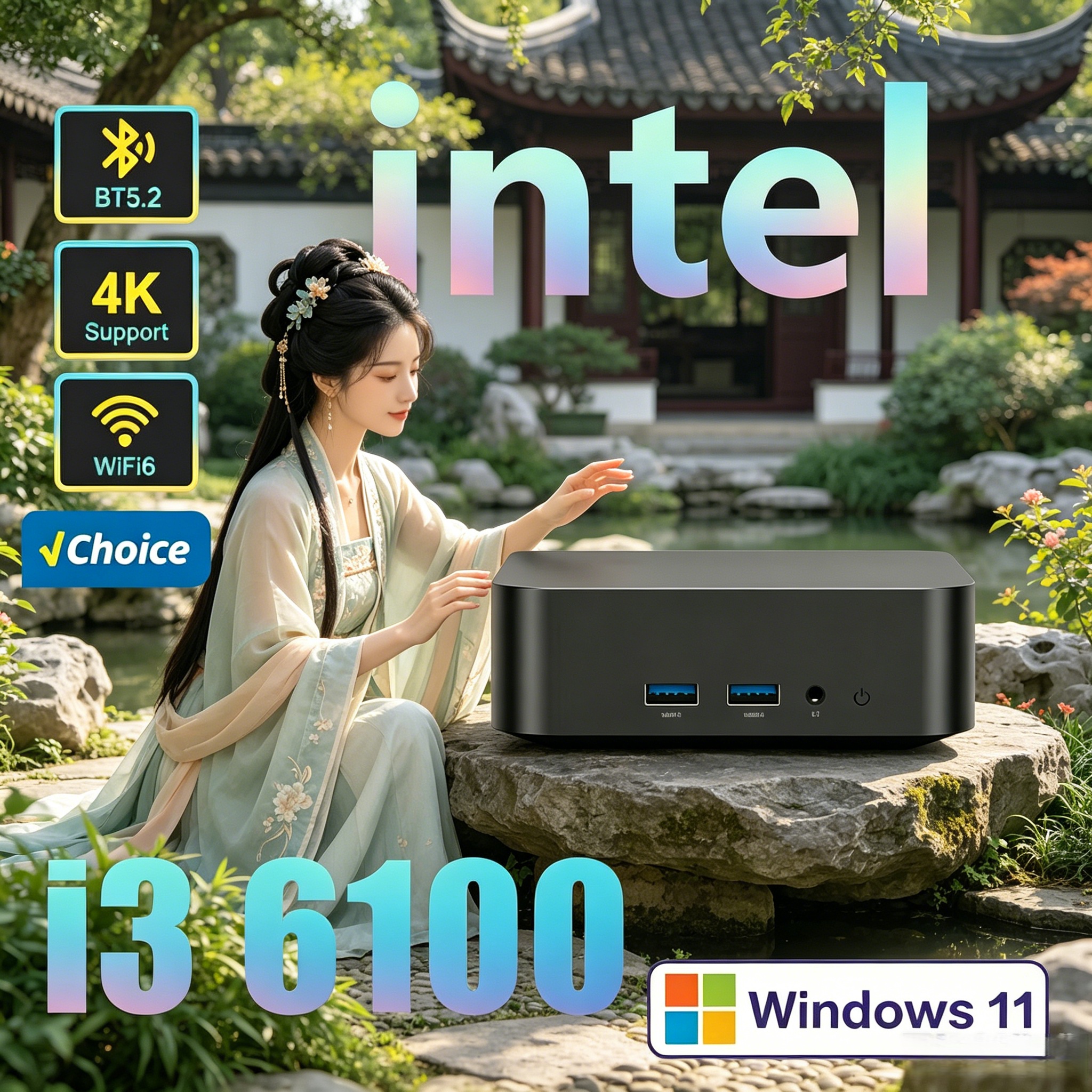 Laptop Portable Mini Desktop PC Intel I3 6006U/6100 Processor Win11 Pro Large RAM Big SSD 4K HD Home Study Business Mini Host