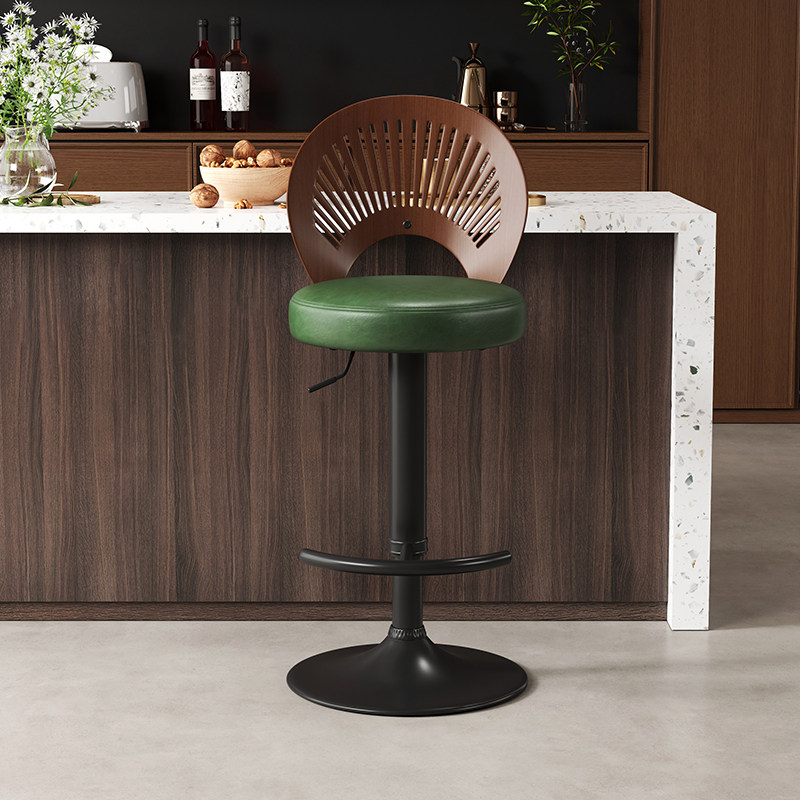 Silla de Barra Moderna de Madera Sólida para el Hogar, Estilo Nórdico con Respaldo Ajustable, Sillas para Barra Alta