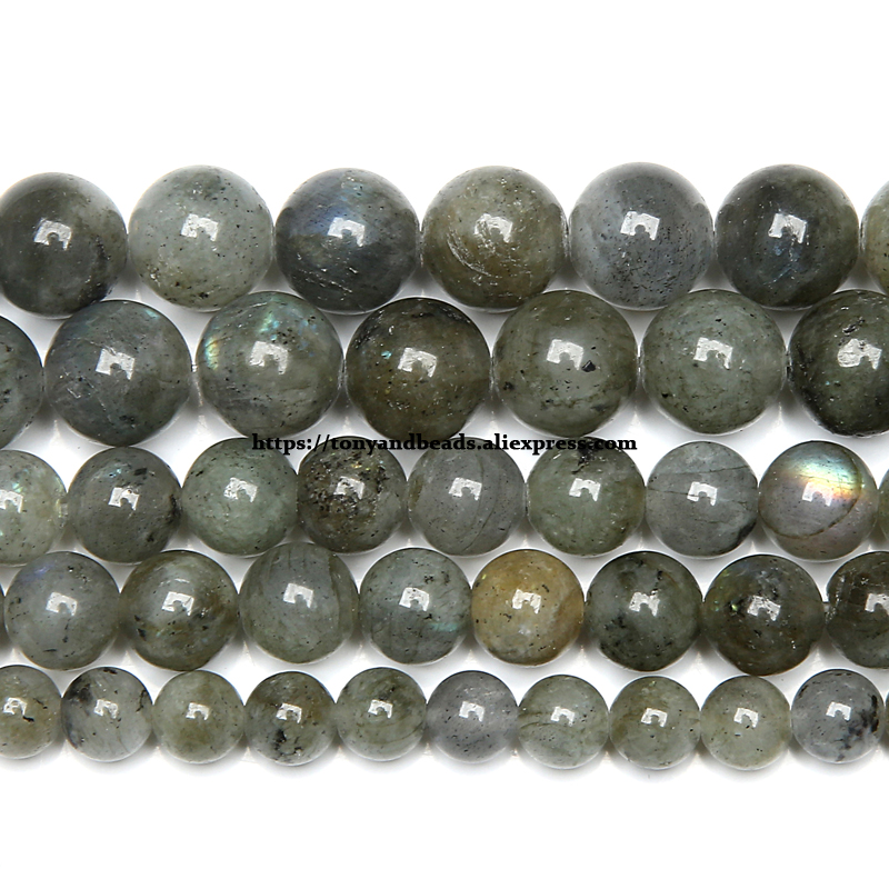 Natuursteen B Kwaliteit China Materiaal Blauw Glanzend Grijs Labradoriet Ronde Losse Kralen 15" Strand Kies maat