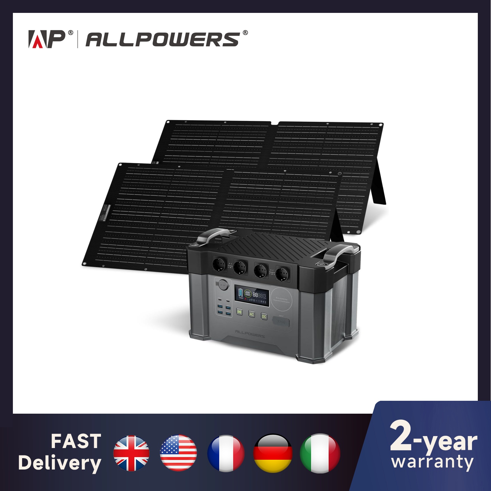 ALLPOWERS S2000 Pro Outdoor-Generator 2400 W MPPT tragbares Kraftwerk mit 4 x 100 W faltbaren Solarmodulen für Wohnmobile, Camping, Zuhause
