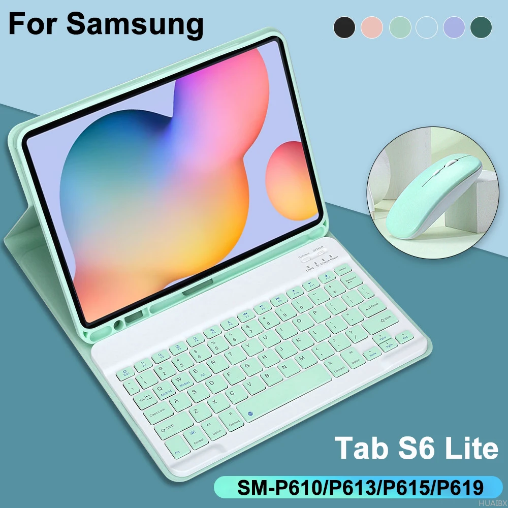 สําหรับGalaxy Tab S6 Lite 10.4 นิ้วพร้อมคีย์บอร์ด,แป้นพิมพ์ที่ถอดออกได้สําหรับSamsung Tab S6 Lite SM-P610 P613 P615 P619