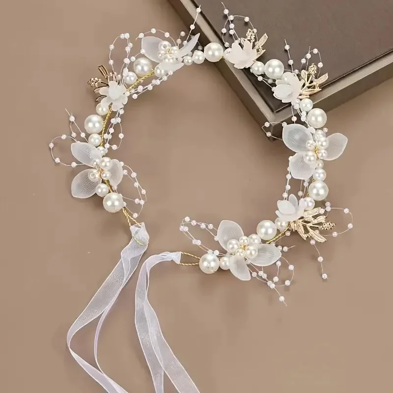 Zoete bloemenkrans One Fairy Imitatieparel Prinses Haaraccessoire Hoofdband Hoofddeksel voor dames met feest, bruiloft, verjaardag