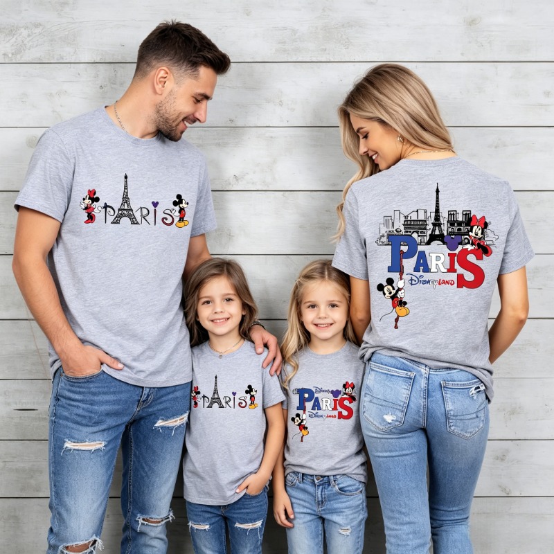 Camiseta Gráfica Retro París Verano 2026, Camiseta Informal Holgada de Manga Corta de Algodón para Padres e Hijos, Moda Familiar para Adultos y Niños