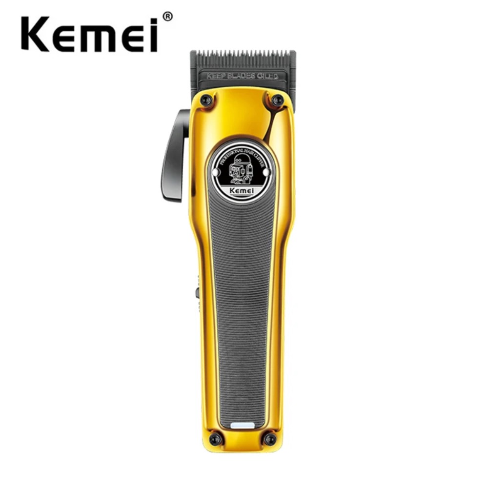 Kemei barbeiro máquina de cortar cabelo motor sem escova dlc lâmina desbotada aparador de cabelo recarregável sem fio elétrica cônica máquina de corte de cabelo