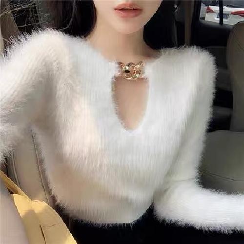 Sli ort Svel Top Breathtaking V-Ne Design Sweet Sle Knitted Sweater for Women Trendy Autumn Winter Faion