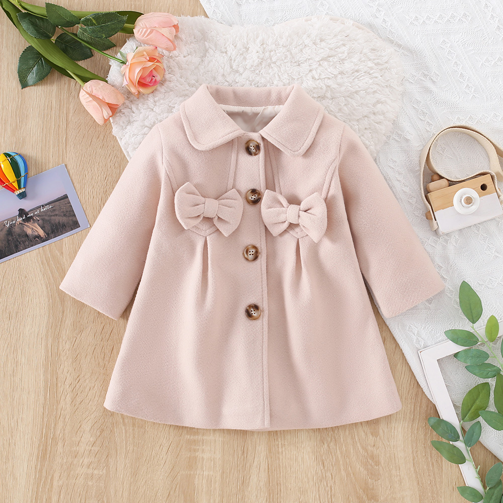 Mantel bayi perempuan gaya Korea, baju lengan panjang anak pita krem untuk musim gugur dan musim dingin