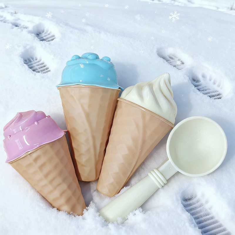 Juego de moldes de arena para conos de helado para niños, con cuchara, juguetes de simulación para dar forma a conos de helado, juguete de construcción para exteriores, playa, verano, arena