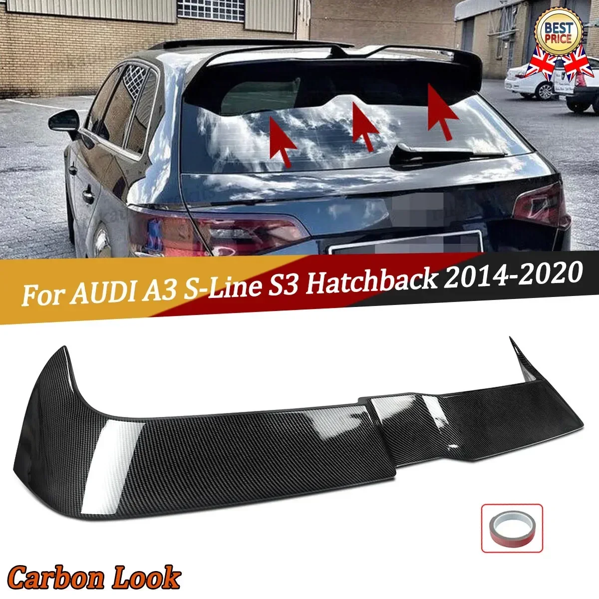 Für Audi A3 Sline/S3 Fließheck Spoiler Oettinger Stil 2014-2020 Carbon Look Hinten Stamm Dach Lip spoiler Hinten Stoßstange