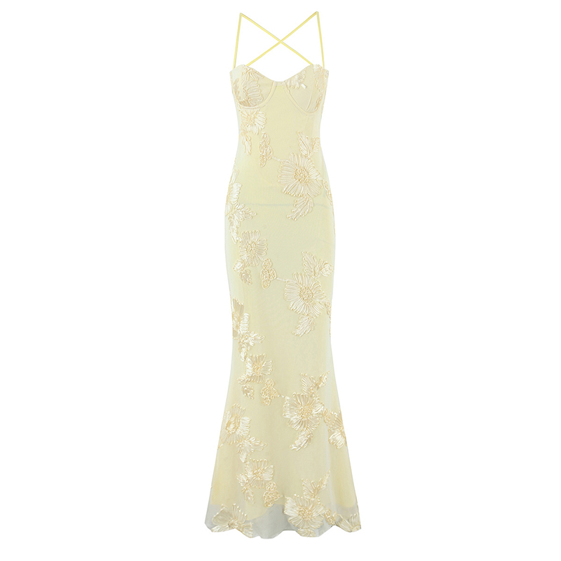 YENKYE mode bretelles Spaghetti élégant soirée longues robes pour les femmes pansement dos nu Sexy mince Robe sirène Maxi Robe