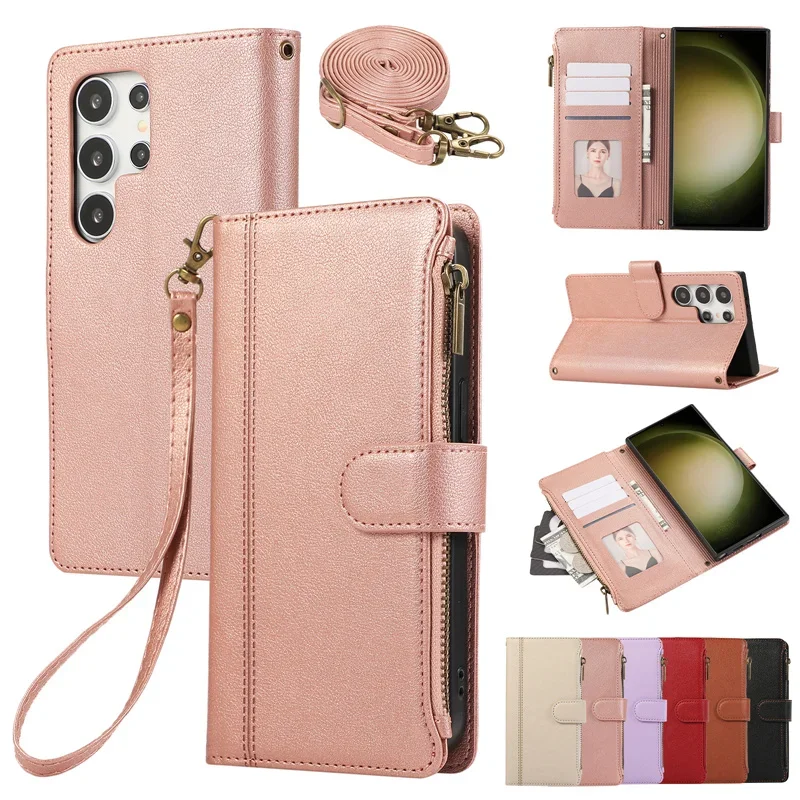Dompet Selempang Tempat Kartu dan Ponsel untuk Samsung Galaxy S23 S24 FE S26 S25 S22 Plus Ultra A16 A06 A56 A36 A35 A55 A15 Cover