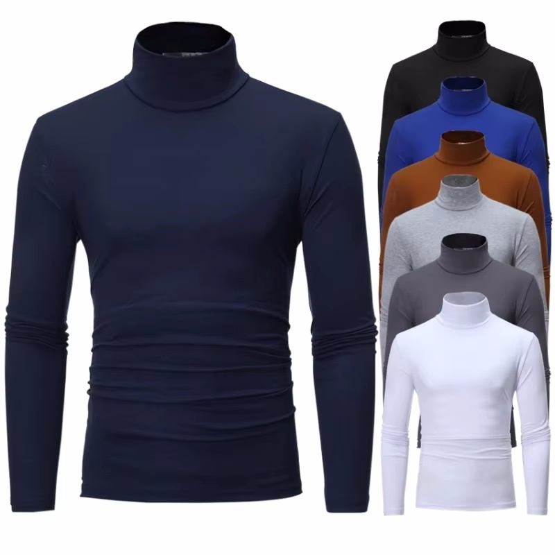 熱下着トップス男性春服サーマルシャツ秋メンズ冬タイツハイネック薄型スリムフィット長袖 Tシャツ