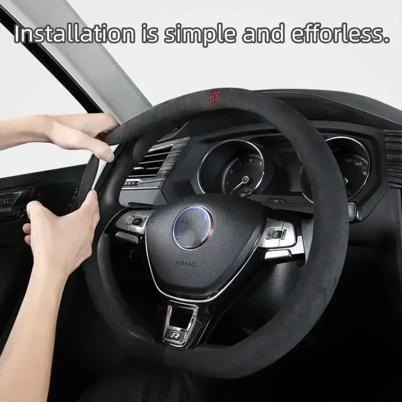 หนังนิ่มสําหรับ All Seasons Auto พวงมาลัย Ultra-thin Non-SLIP D-รูปรอบ Breathable พวงมาลัยรถ Protector
