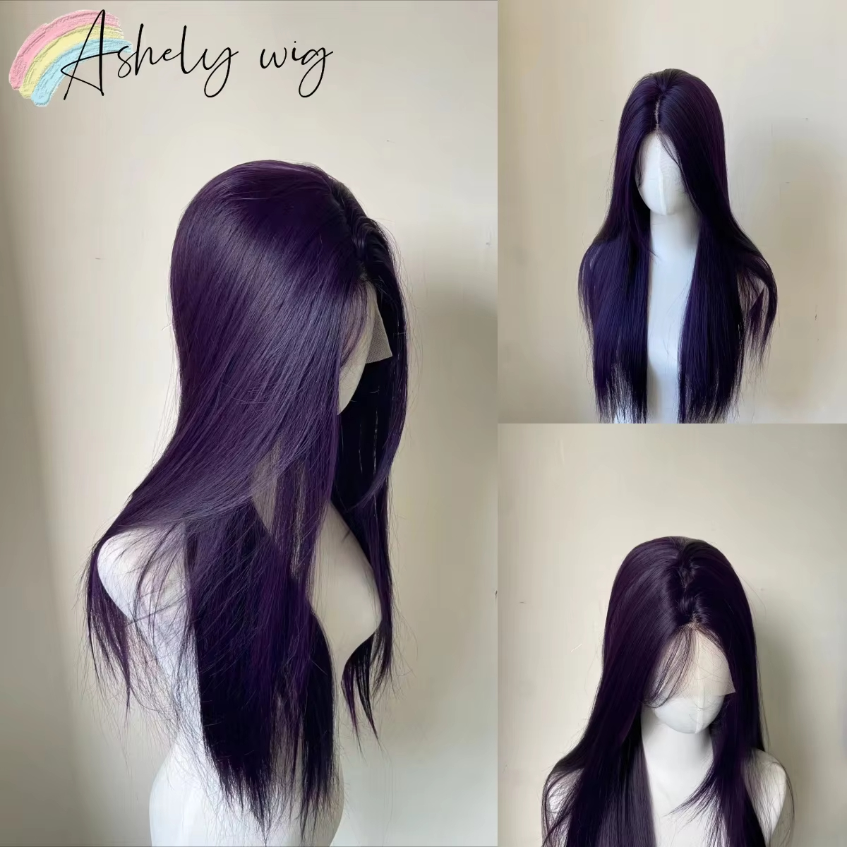 Peluca de color morado oscuro 13x4, pelucas frontales de encaje sintético púrpura largas y rectas para mujer, pelucas de encaje sin pegamento de fibra resistente al calor de uso diario