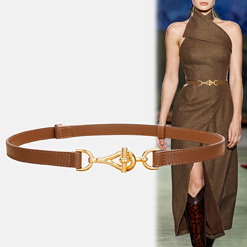 Ceintures fines en cuir véritable pour femmes, boucle de verrouillage géométrique, ceinture élégante, robe classique, manteau, ceinture pour femmes