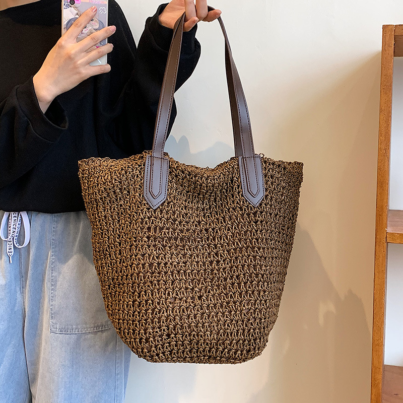 Sacos de praia de verão para mulheres feitos à mão rattan tecido sacos de ombro grande capacidade saco de palha boêmio casual bolsa de viagem totes
