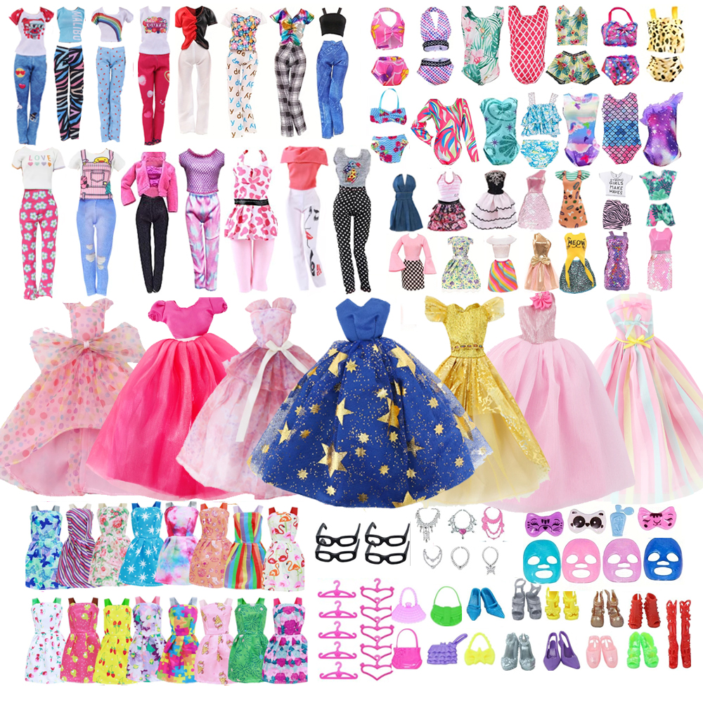 64-teiliges Set aus Kleidung und Accessoires für 11,5''/30 cm große Puppen, modische Kleider, Freizeitoutfits, Badeanzüge, Schuhe, Halskette, ideales Geschenk