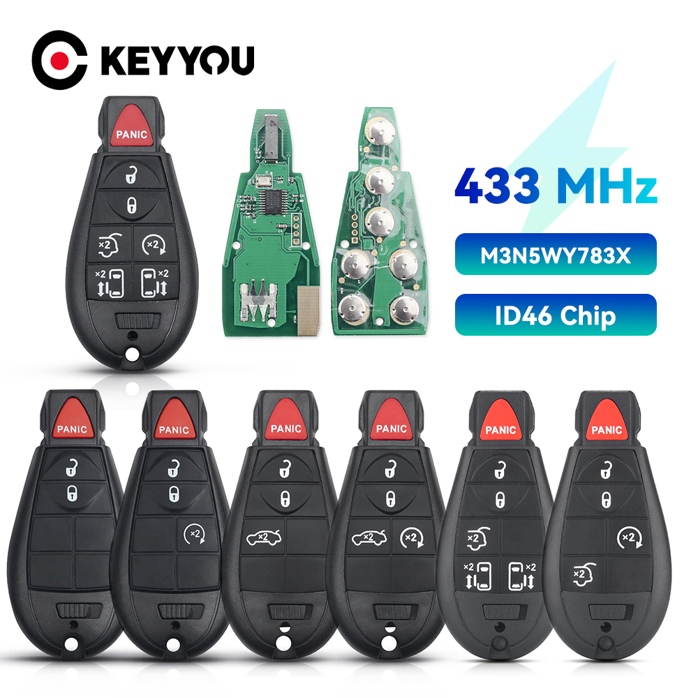KEYYOU 4+1Przycisk zdalnego kluczyka samochodowego do Dodge Grand Caravan Journey 2008 2009 2010 2011 2012 2013 2014 M3N5WY783X 433Mhz ID46 Chip
