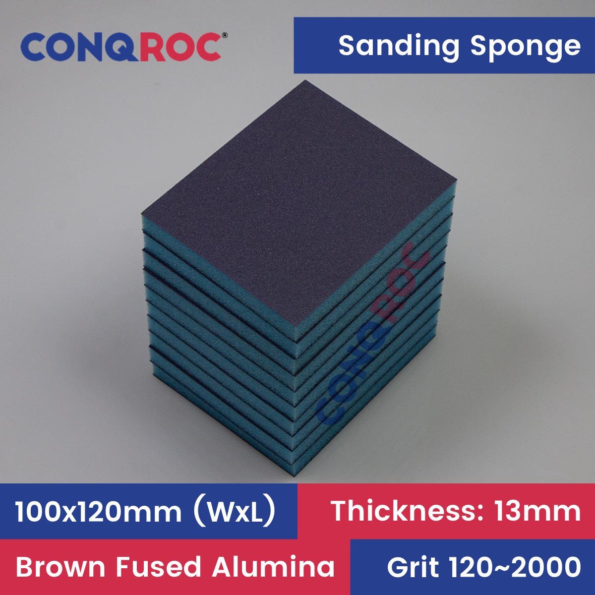 10 piezas 100x120x13mm esponjas de lijado flexibles de doble cara marrón fundido alúmina bloques de lijado en seco o húmedo Grit-120 ~ 2000