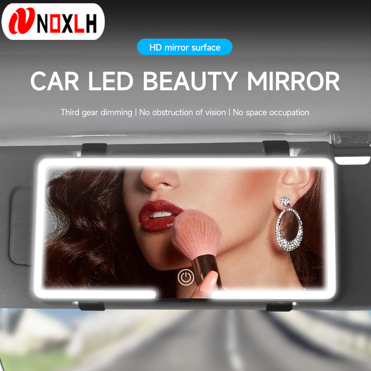 LED แต่งหน้ารถ HD กระจกบังแดดแต่งหน้ากระจกแขวน Ultra Thin USB Charge Autom กระจกเครื่องสําอางหน้าจอสัมผัสหรี่แสงได้