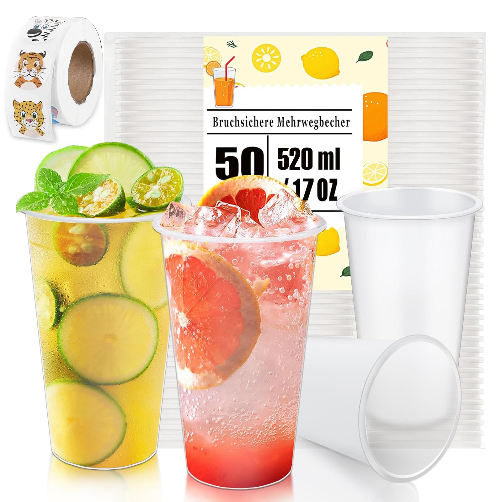 SIAZIH 50 peças de copos plásticos foscos descartáveis para piqueniques, reuniões e festas familiares, Natal, Halloween, 520ml