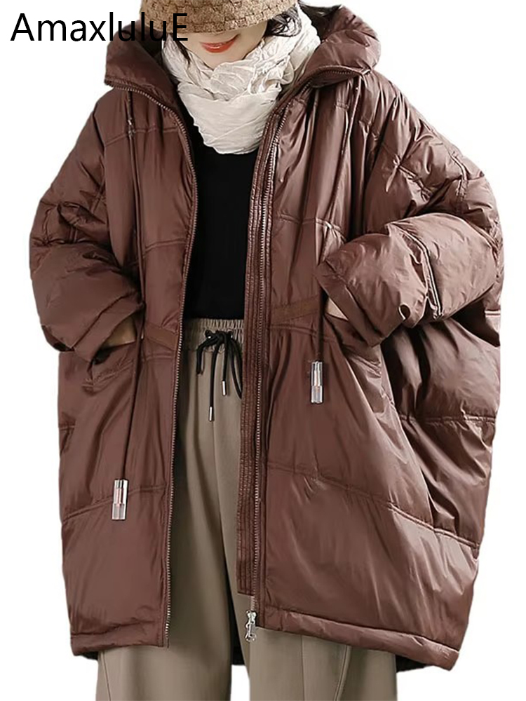 Amax luluE Winter Mode Schnee Kleidung Frauen Lose Vintage Mit Kapuze Ente Unten Jacken Casual Warme Mäntel Verdicken Parkas Übergroßen
