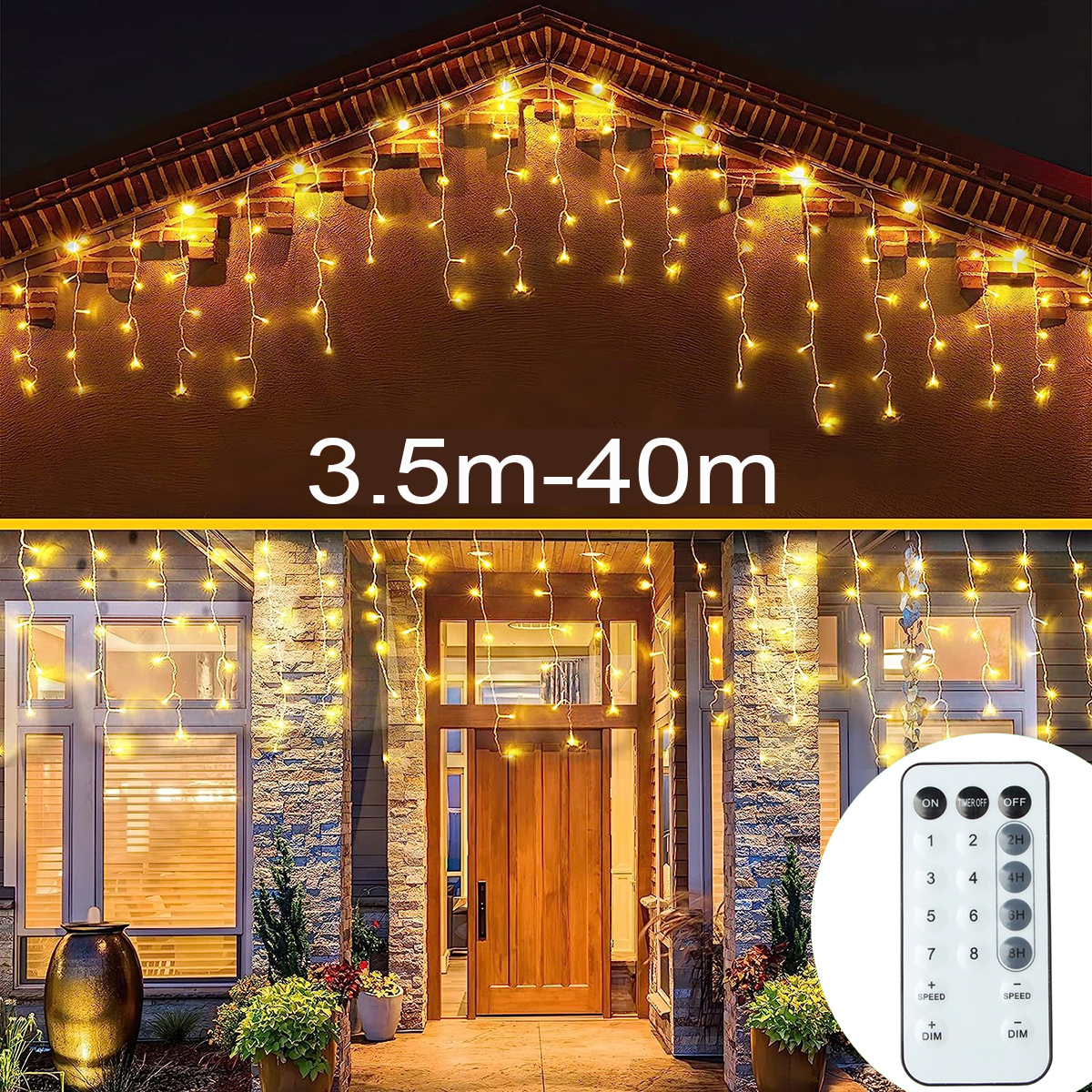 Guirnalda de luces de carámbanos para exteriores, guirnalda de luces LED para fiesta de año nuevo, boda, jardín, terraza, lámparas de decoración navideña