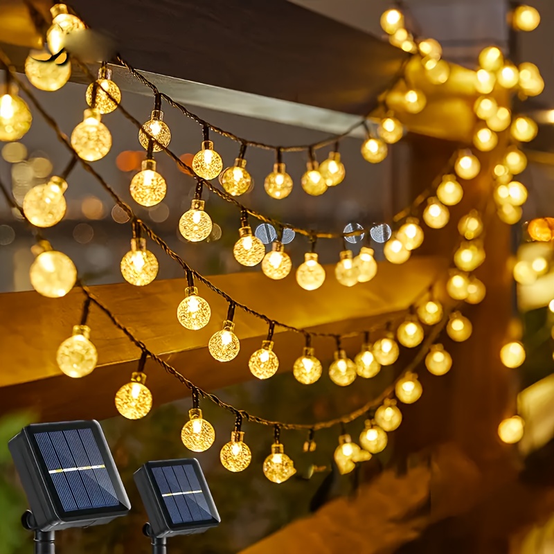 Guirlande solaire 100 LED Globe en cristal lumières solaires extérieures IP65 étanche avec 8 Modes pour jardin arbre Patio fête décor