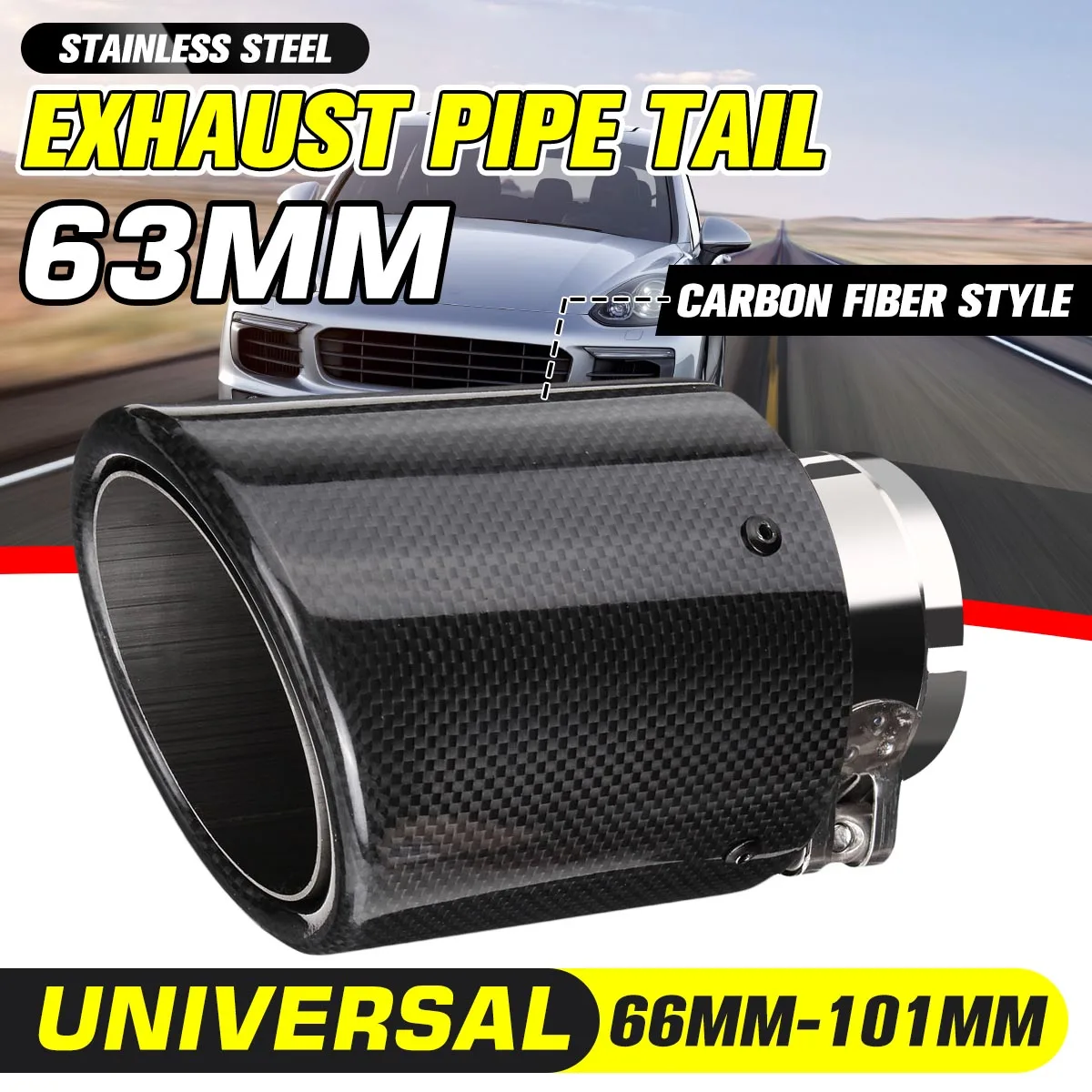 Silenciador Universal de fibra de carbono para coche, tubo de escape de acero inoxidable, 63mm-101mm, para BMW E46
