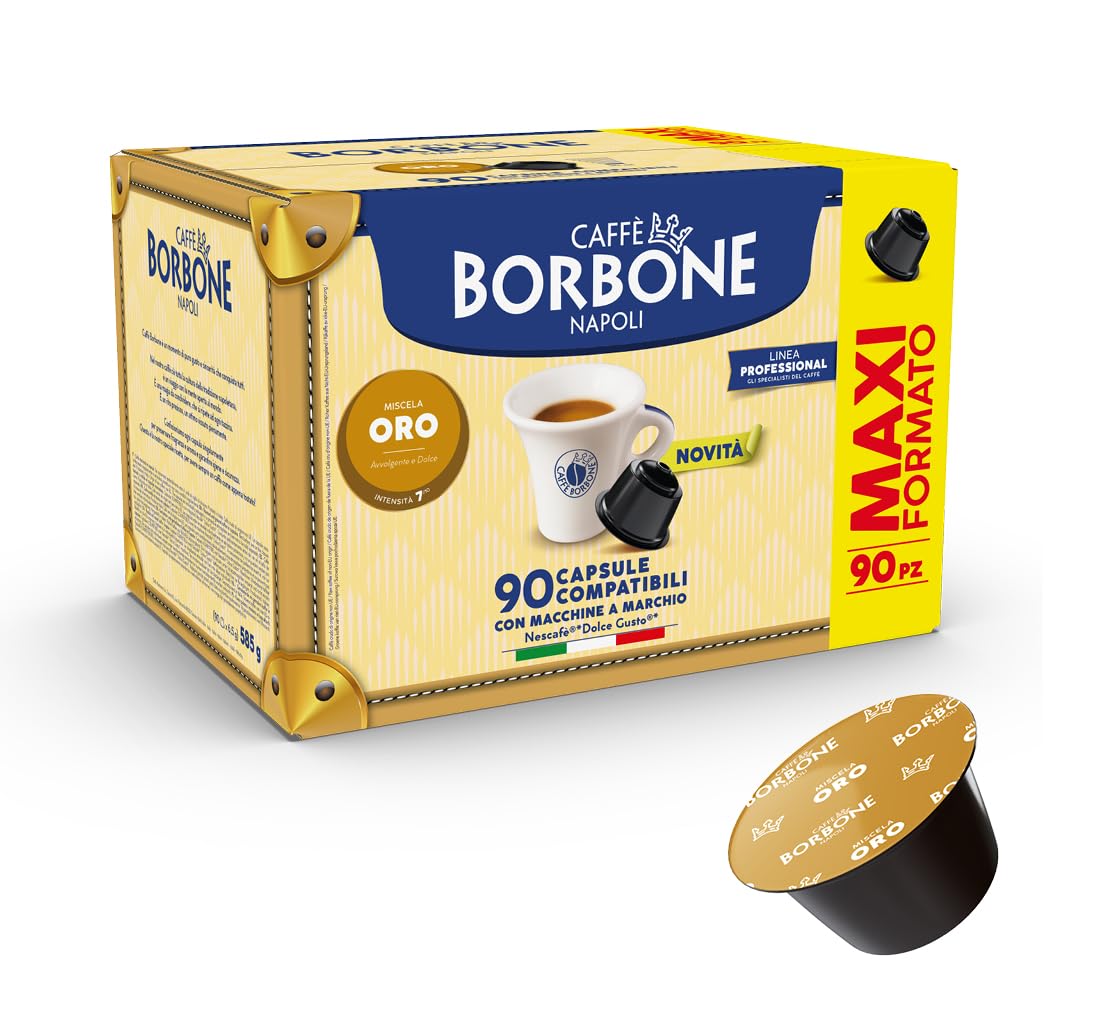 90 cápsulas de café Gold Blend Bourbon compatibles, compatibles con máquinas de café italianas Nescafé Dolce Gusto