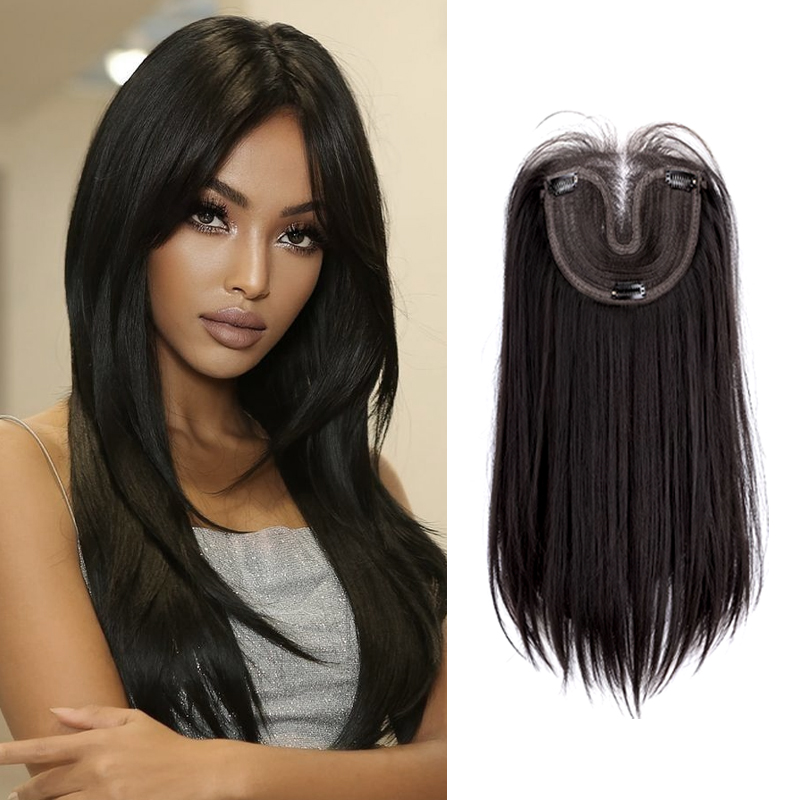 14X16 cm Haarnetje 55 cm Gemengd Haar Steil Onzichtbare 3D Toupetje Clip in Een Stuk Hair Extensions Topper voor Vrouwen Haaruitval