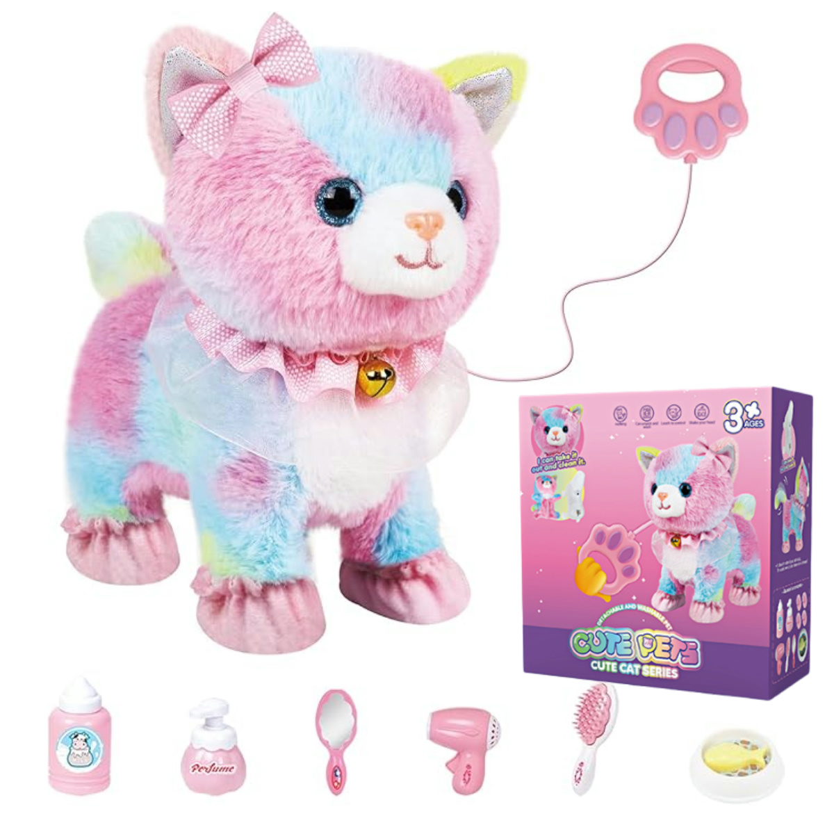 Реалистичная игрушка для прогулочной кошки с дистанционным управлением и голосовым управлением, с поводком, для ходьбы, мяу и хвостом свадьбы, лучший подарок для девочек от 3 лет