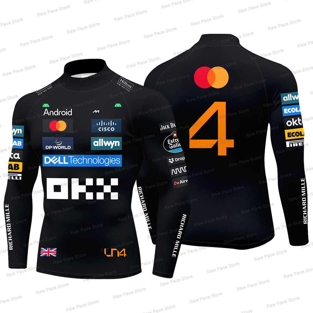 Camiseta de Compressão Masculina Oscar Piastri 81 com Gola Alta, Top para Fãs de Corridas Norris 4, Camiseta de Manga Longa de Secagem Rápida para Esportes ao Ar Livre e Academia