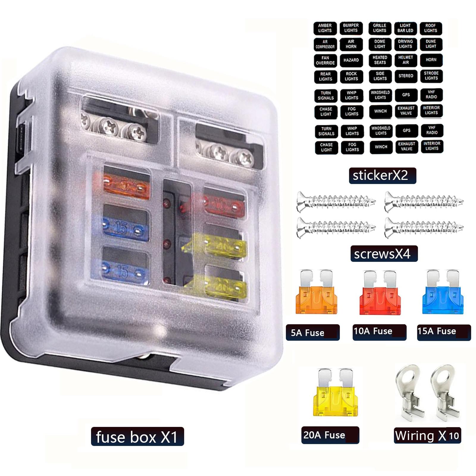 Bloque de Fusibles Universal de 12 y 6 Vías, Caja de Portafusibles para Auto de 12V y 32V, Conector de Fusibles Marino con Interruptor e Indicador LED